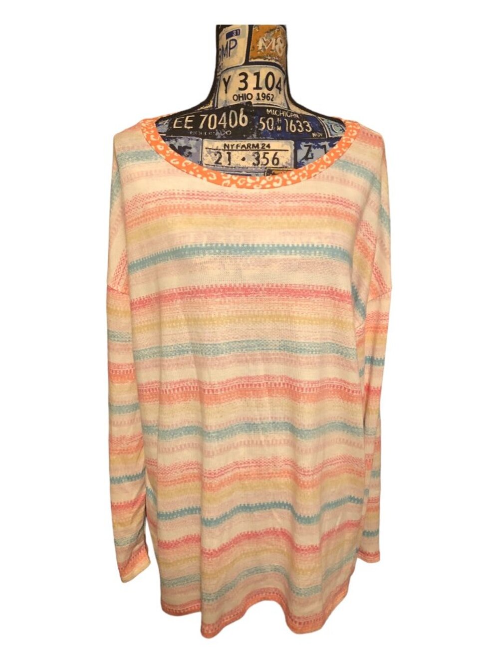 Haptics by Holly Harper Multi Color Pastel Striped Animal Print Blouse Sz 1X